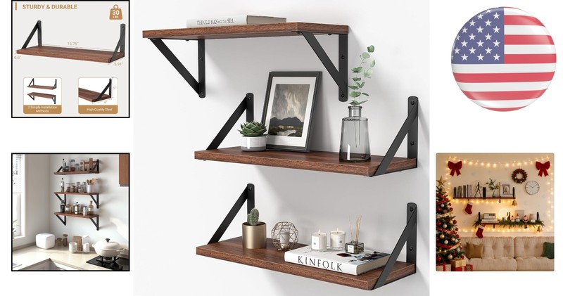16-Inch Rustic Walnut Floating Shelves Set - Durable and Stylish Home Storage gallery