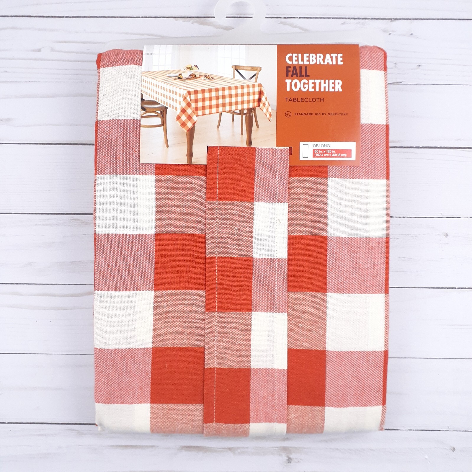 Fall Fabric Tablecloth 60x120 Harvest Gingham Plaid Orange gallery
