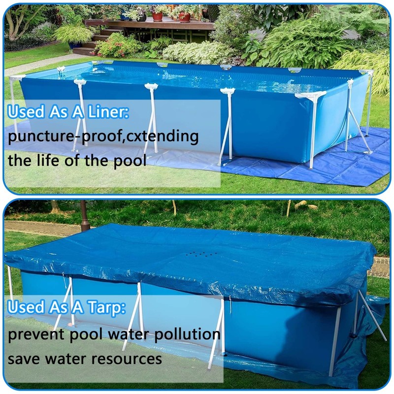 24x16 Ft Waterproof Pool Ground Cloth - Heavy Duty Liner Pad & Tarp with Stakes gallery