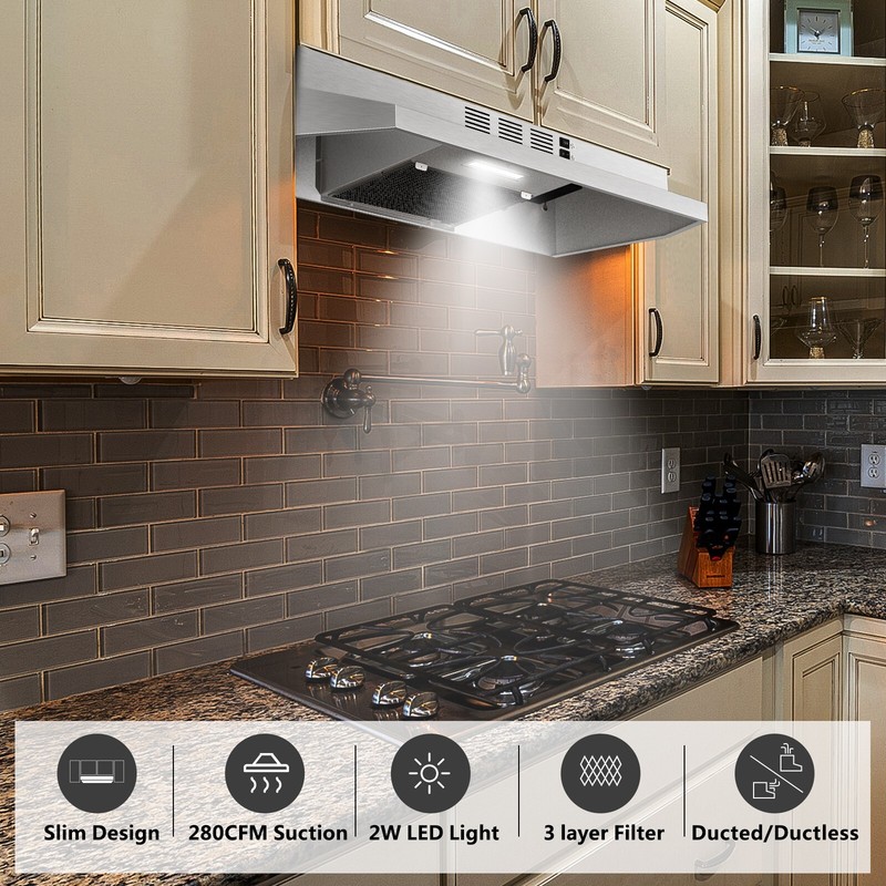 30inch Under Cabinet Range Hood Kitchen Cooking Fan 280CFM w/LED Stainless Steel gallery