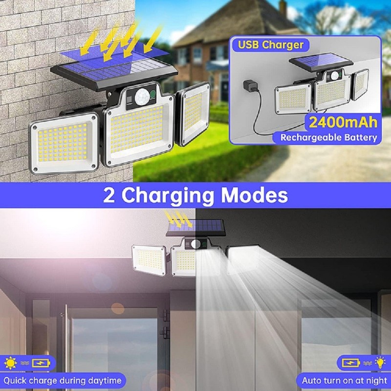 2 Pack 280 LED Motion Sensor Solar Lights Outdoor IP65 Waterproof Security Lamp gallery