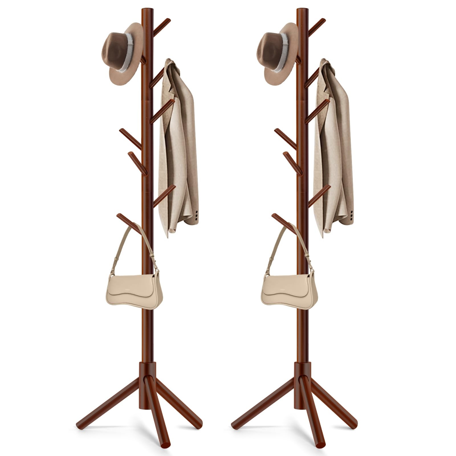 HeavyDuty Wooden Coat Rack 8 Hooks Adjustable Height 3 Sections for Entryway St gallery
