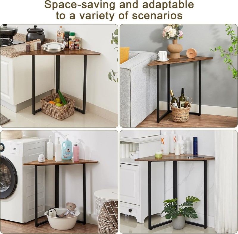 Corner Shelf, End Side Tables, Triangle Shelves with Metal Frame for Small gallery