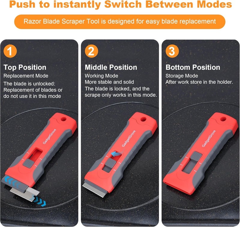 Razor Blade Scraper with 2 Pcs Plastic Scraper, Scraper Tool for Cooktop, Oven, gallery