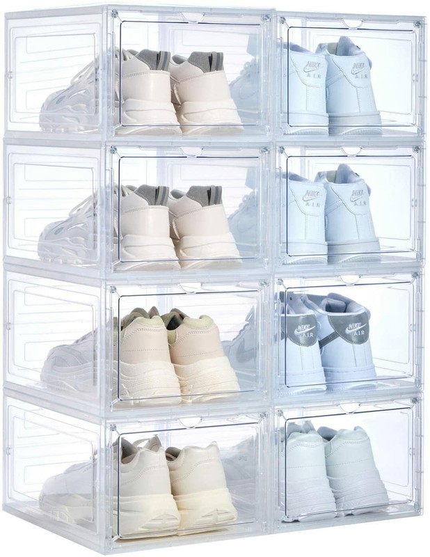 12 Clear Shoe Boxes Magnetic Drop Front Sneaker Rack Storage Organizer Stackable gallery
