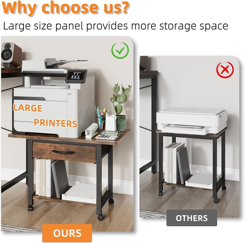 Large Printer Stand with Storage Drawer, 2-Tier Under Desk Table for Home Off... gallery