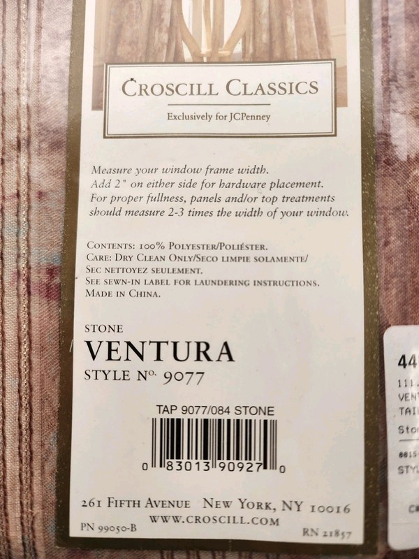 Croscill Classics Tailored Panel Style 9077 Stone Ventura 44"W x 84"L NEW gallery