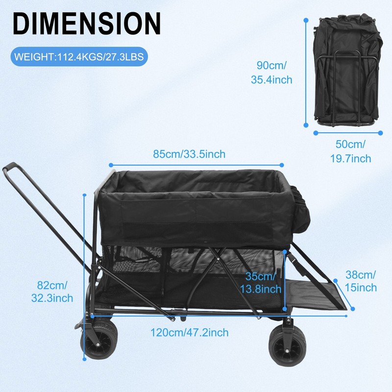 Heavy-Duty Foldable Wagon with Double Decker, All-Terrain Wheels, 450lb Capacity gallery