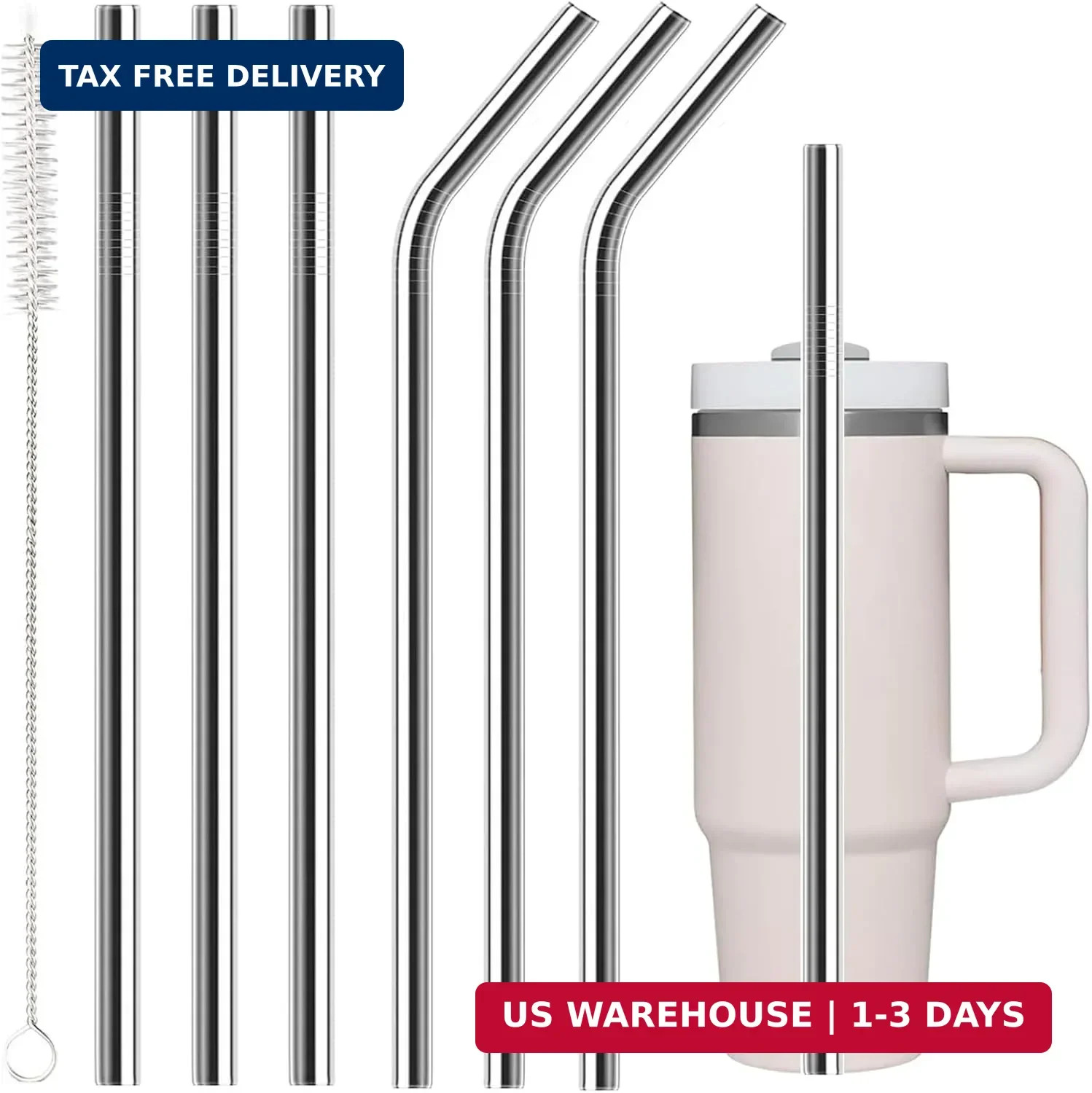 6 Pack Stainless Steel Straw Replacement 40 oz for Stanley Tumbler,3 Straight + gallery
