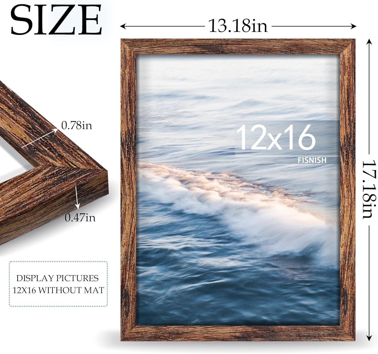 12X16 Picture Frame Brown Classic Frame for Horizontal or Vertical Wall Mounting gallery