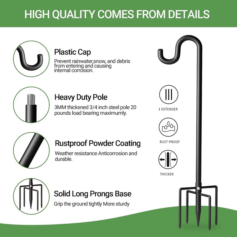 2 PACK 76" Shepherds Hooks for Outdoor Bird Feeder Pole 5 Prong Base Adjustable gallery