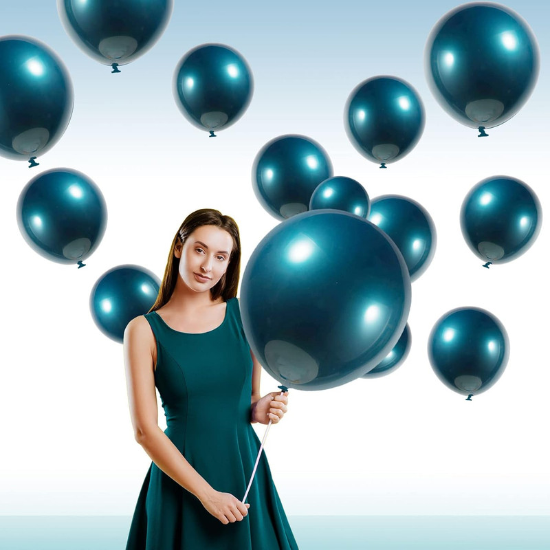 Chrome Blue Double-Stuffed Balloons Different Sizes 52 PACK 18+10+5 Inch Metalli gallery