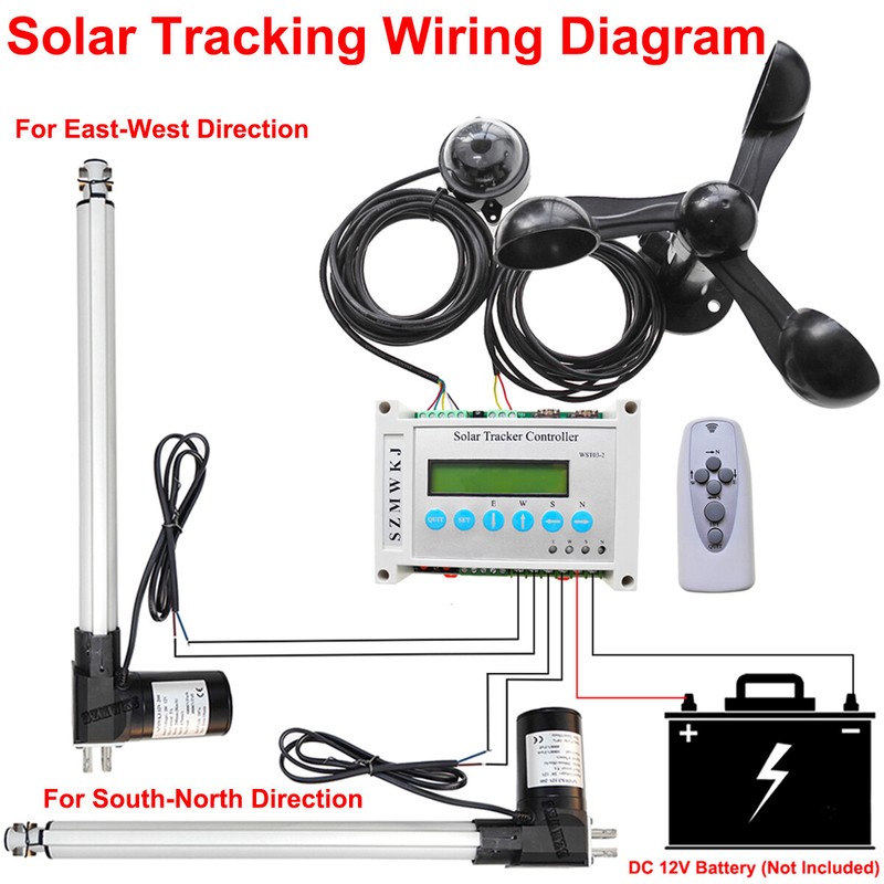 6000N Dual Axis Solar Panel Tracker Controller W/ Linear Actuator Anemometer Kit gallery