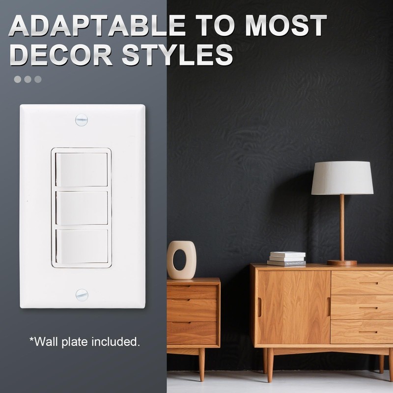Triple Rocker Light Switch with Wall Plate, 15A 120V Single Pole, 3 Individua... gallery