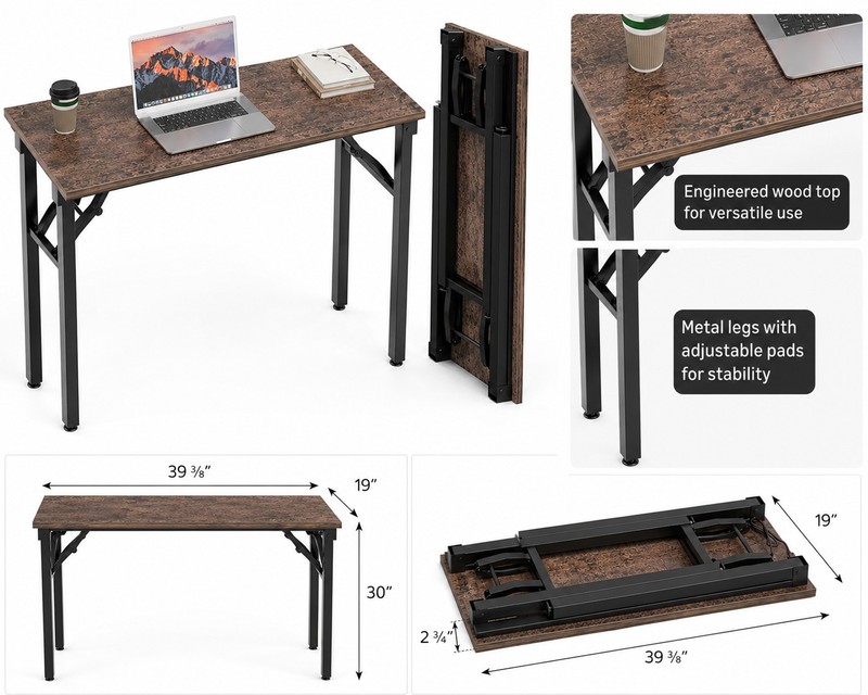 Folding Computer Desk Rustic Brown 44" Engineered Wood Metal Legs gallery