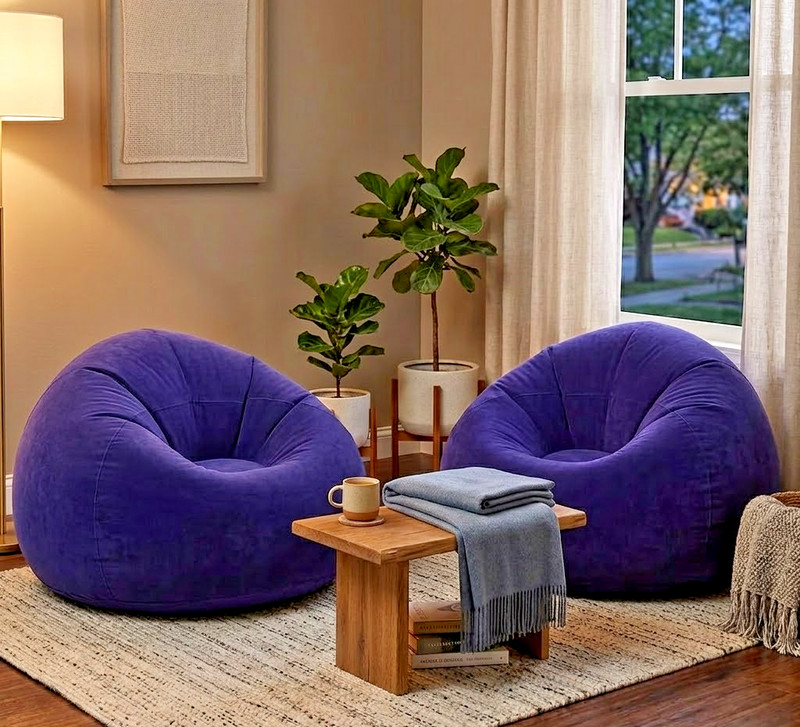 2 Pack Inflatable Sofa Bed Chairs PVC Air Lounger Indoor Outdoor PINK gallery