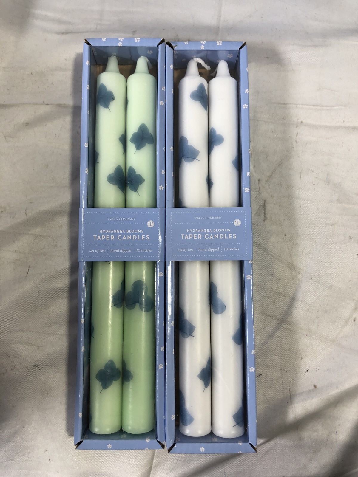Two's Company Hydrangea Blooms Taper Candles Set of 4 Hand Dipped 10 Inch gallery