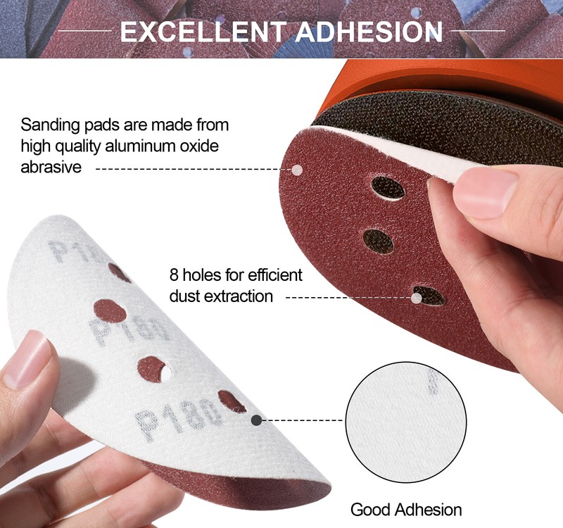 60PACK 5in 8-Hole Hook&Loop Sandpaper Sanding Disc 240 320 400 600 800 1000 Grit gallery