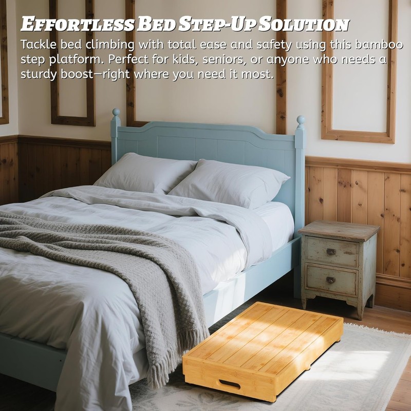 One Step Stool for Elderly, Bamboo High Riser Step Stool for Bed 550lbs Capacity gallery