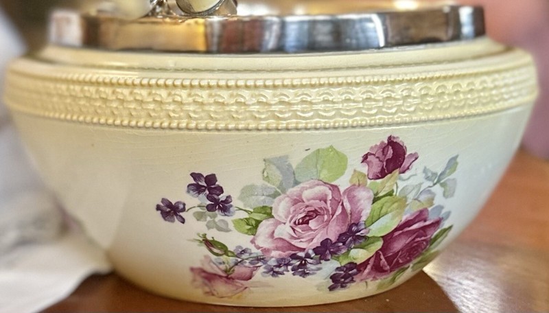 Antique Hand-Painted Crown Devon Fielding Elm England Salad Bowl With Utensils C gallery