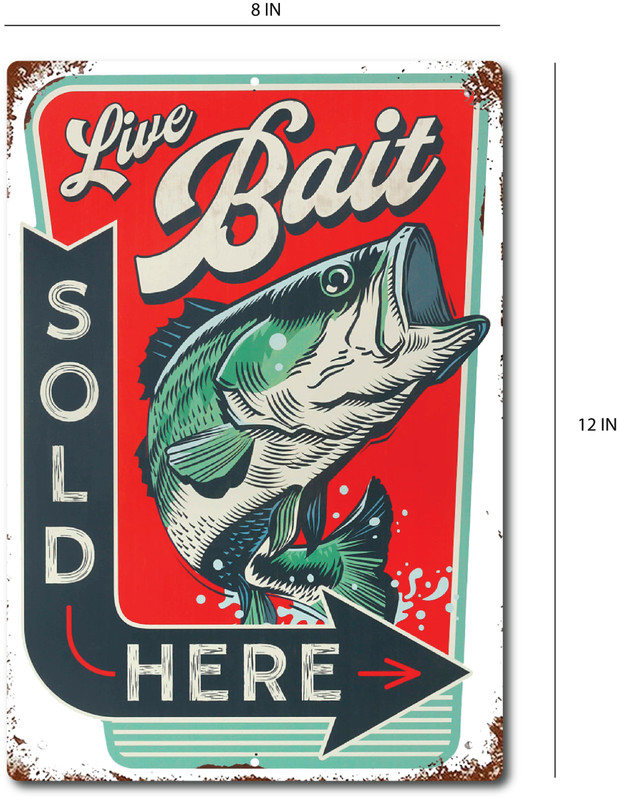 Live Bait Sold Here Vintage Rustic Looking fishing Camping Country Tin Sign gallery