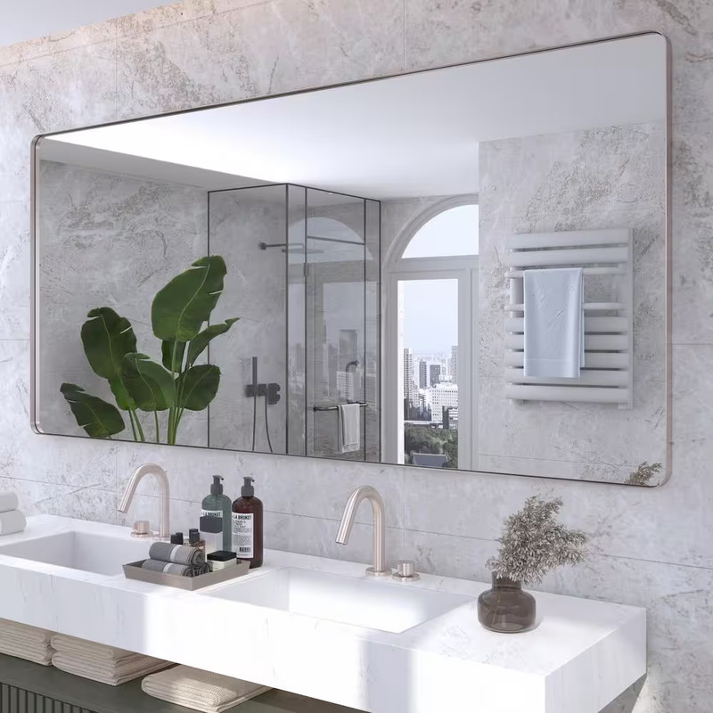 77 In. W X 36 In. H Rectangular Framed Wall Mounted Bathroom Vanity Mirror in Br gallery