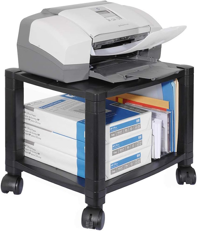 Mobile Printer Stand Cart, 2 Shelf with Drawer, Adjustable Height, Cable Managem gallery