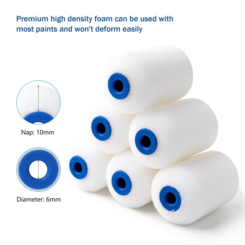 Mini Foam Paint Roller Refills - 2 Inch High Density Sponge Rollers, Pack of 20, gallery