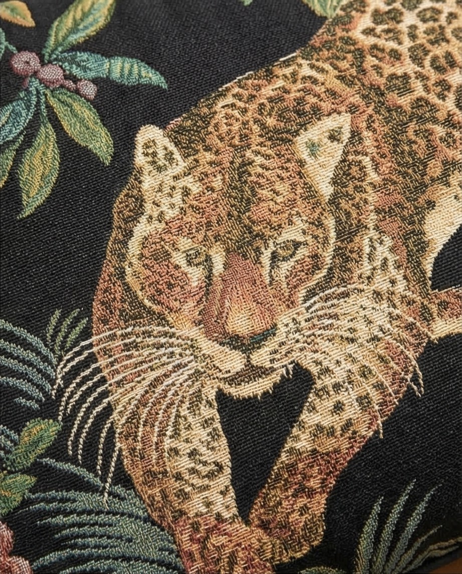 VTG Leopard Tapestry Pillow Lumbar Throw Floral 24"×12" gallery