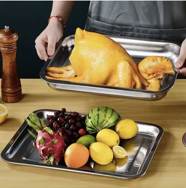Stainless Steel Plate Rectangular Flat Bottom Tray Storage Trays Stainless Steel gallery