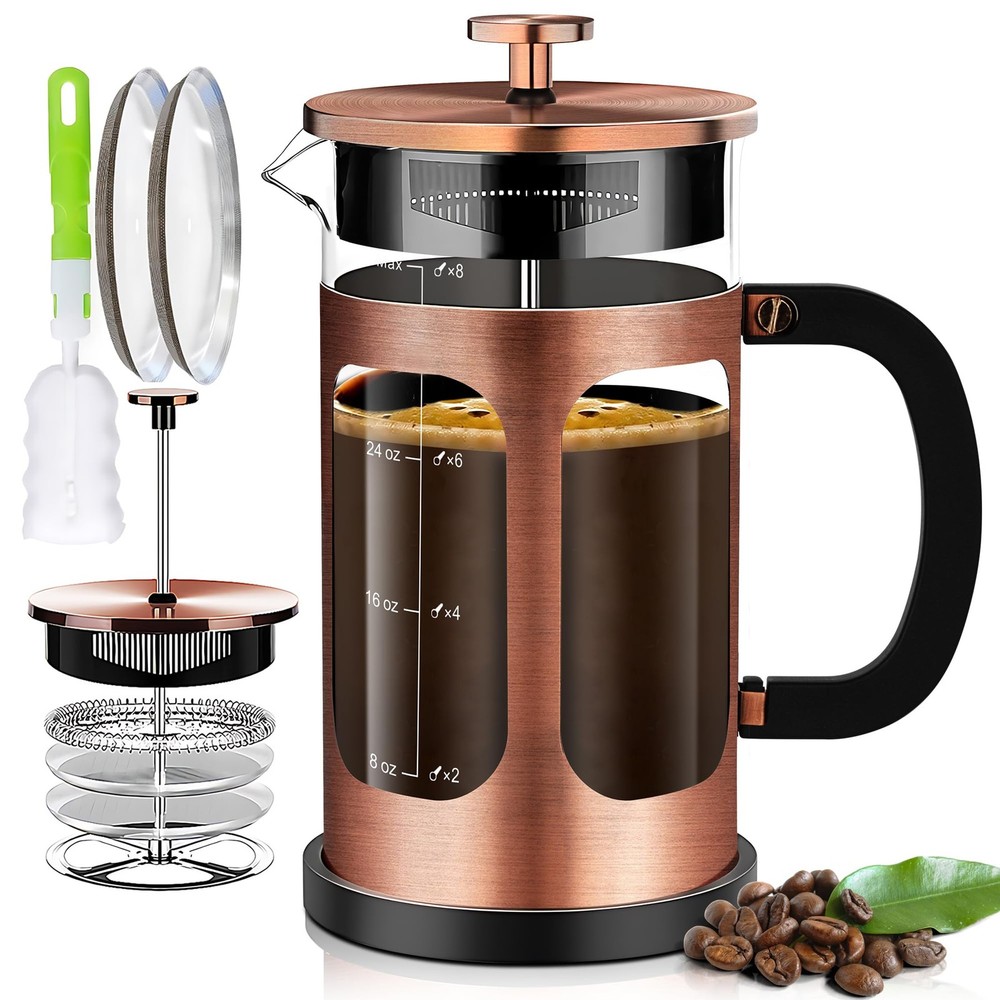 French Press Coffee Maker (34oz 1Quart 5-6Cup) Coffee Press, with 4 Filters S...
