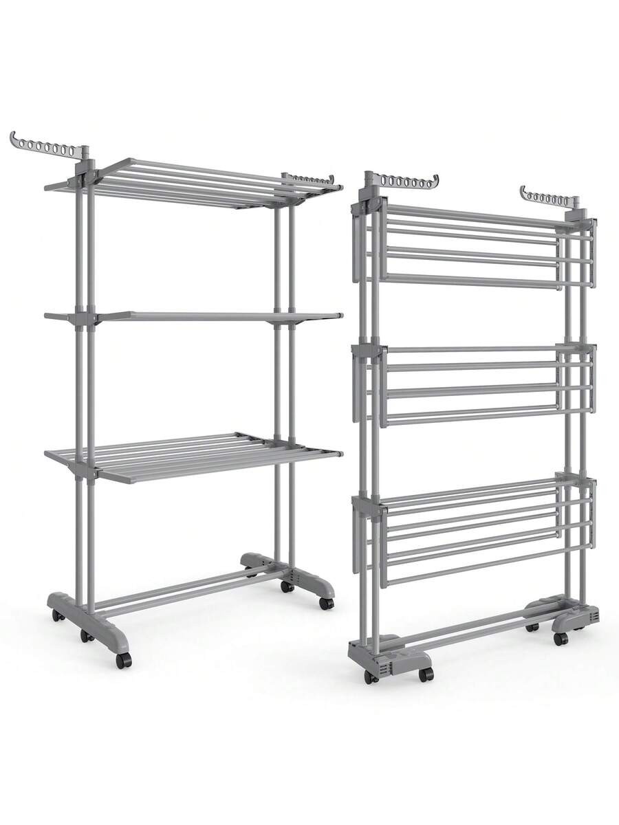 SONGMICS 4-Tier Foldable Laundry Drying Rack 68.1" Stainless Steel Rolling gallery