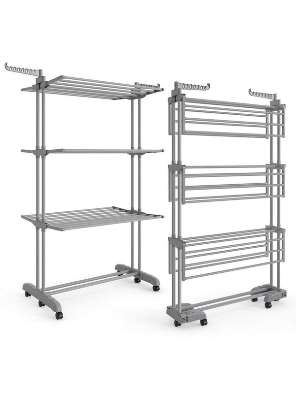 SONGMICS 4-Tier Foldable Laundry Drying Rack 68.1" Stainless Steel Rolling gallery
