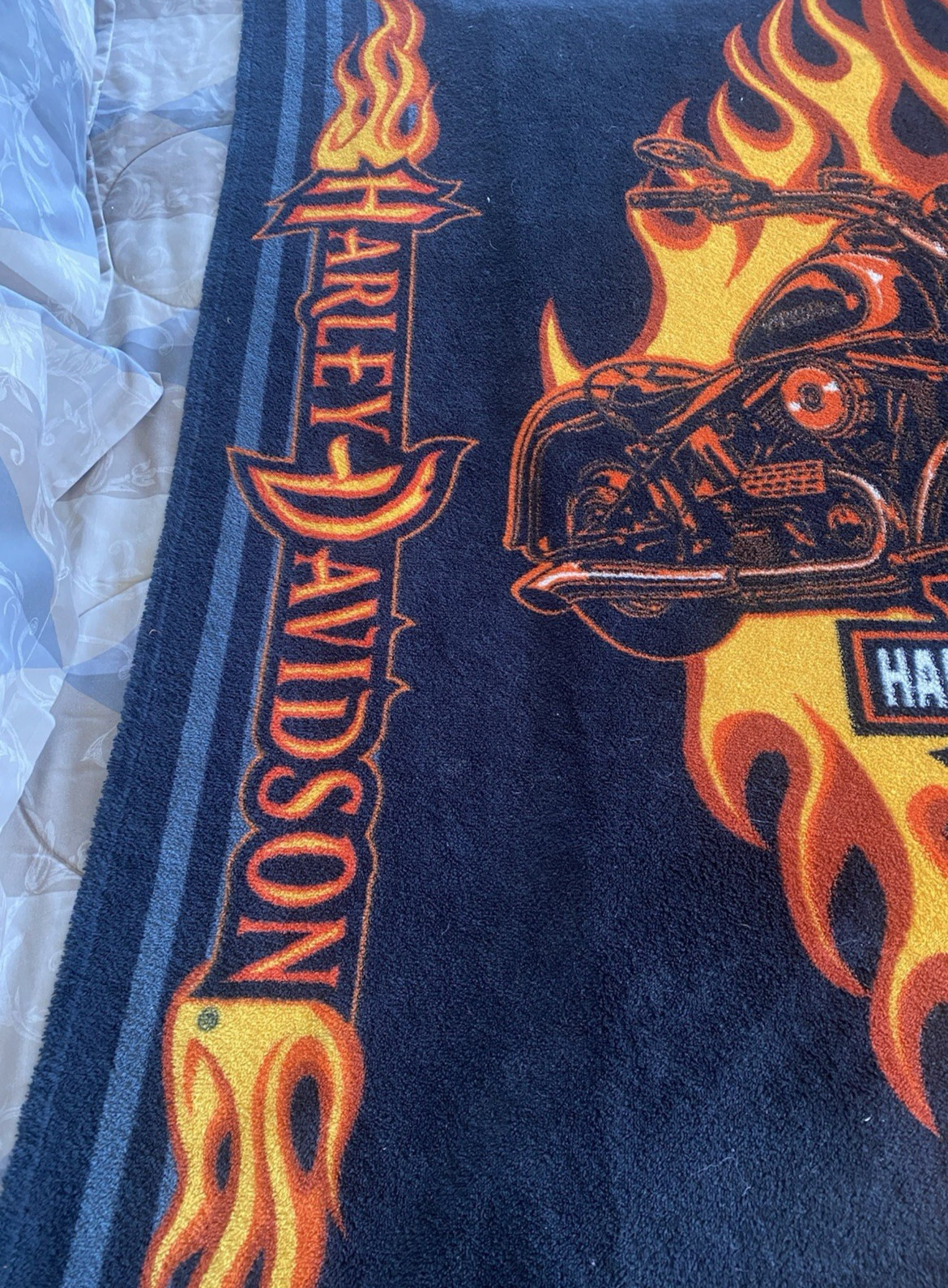 Harley Davidson Motorcycle w Flames Fleece Blanket Stadium Throw Wall Hanging gallery