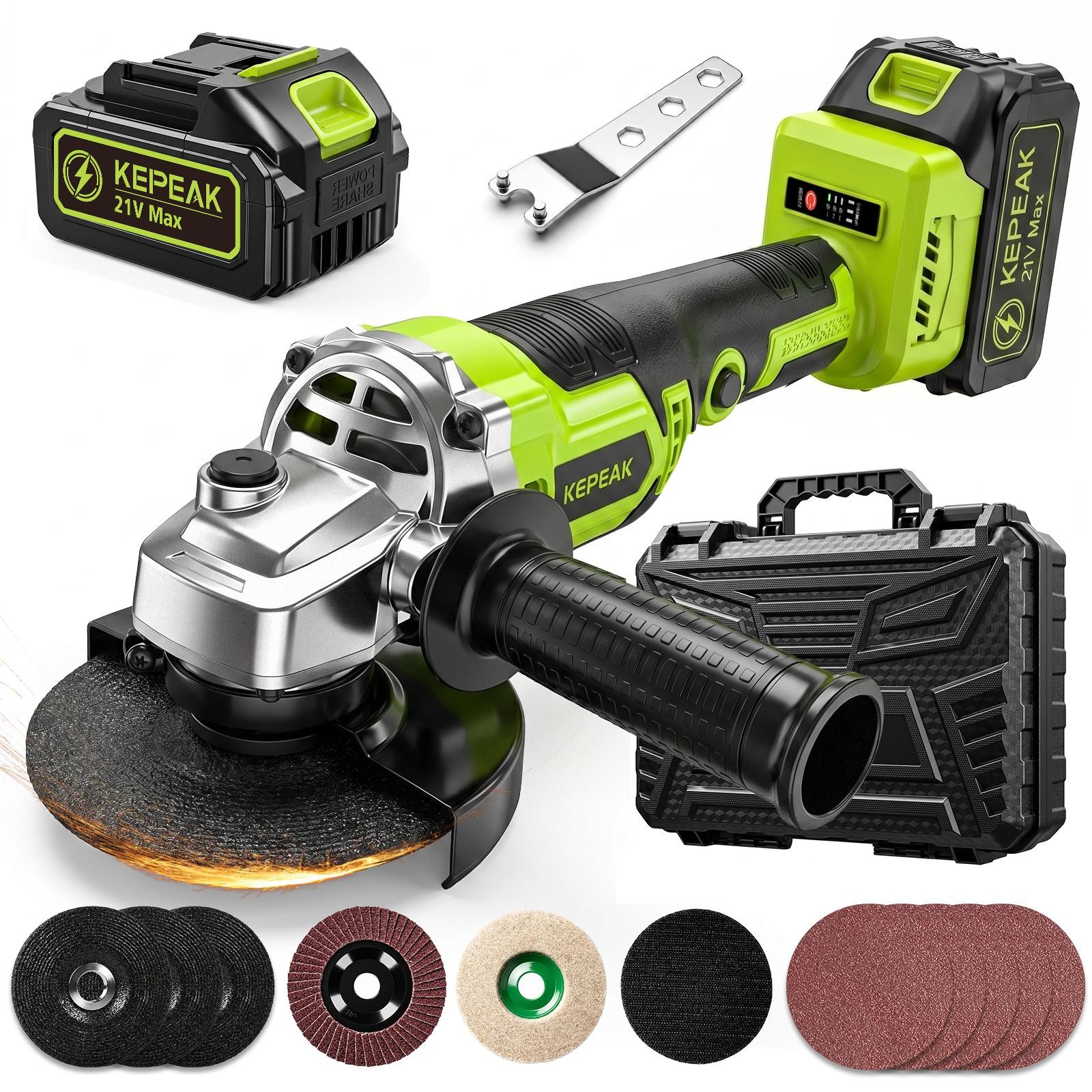 21V Cordless Angle Grinder Kit Handheld Cut Off Tool Brushless Motor w/ Battery gallery