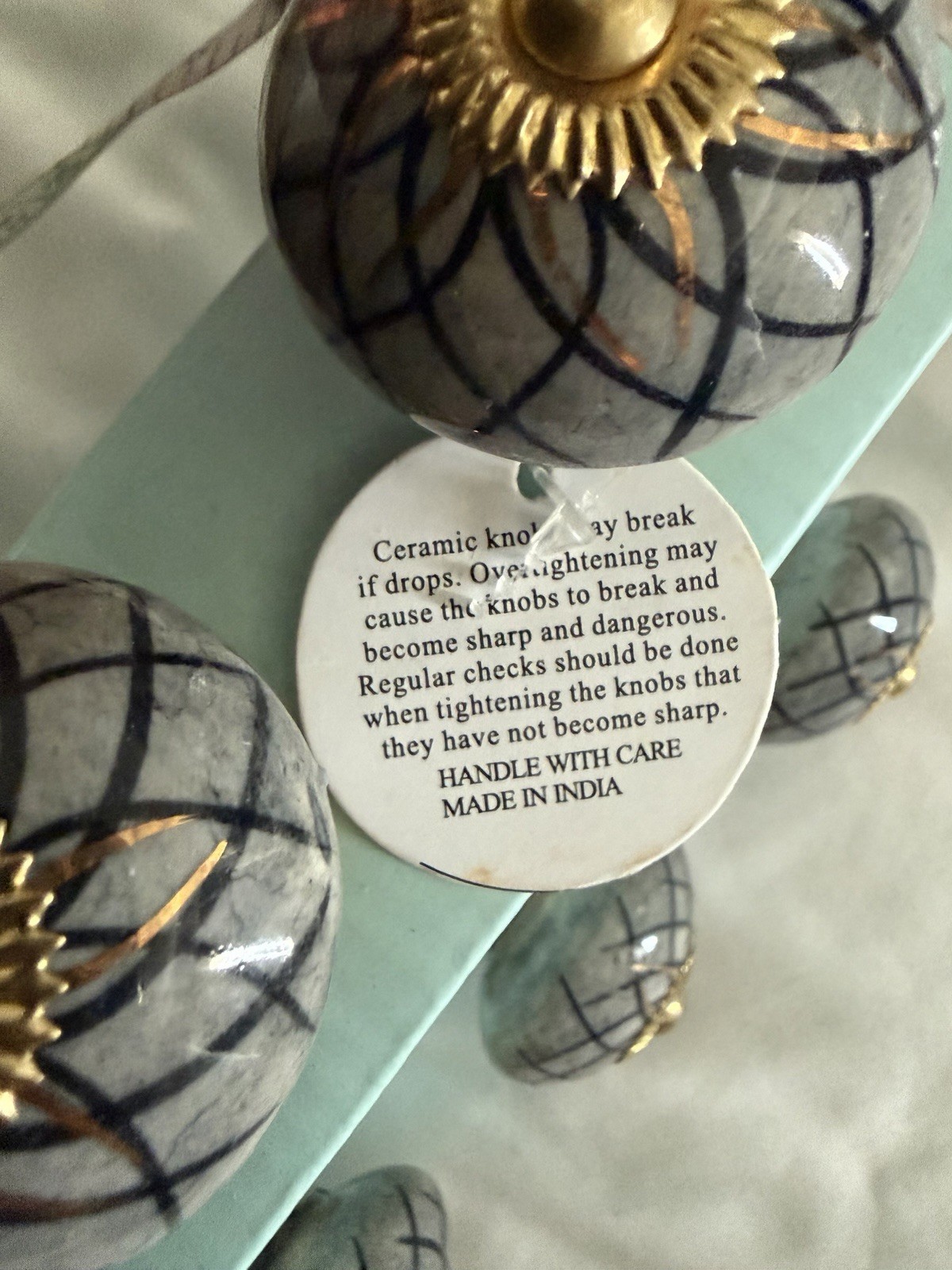 Casa Decor Drawer Knobs Handcrafted Ceramic Gray Gold New Set Of 6 gallery