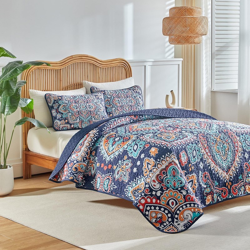 Boho Quilt Set King Size - Reversible Summer Bohemian Quilt Bedding Set, 3 Pi... gallery