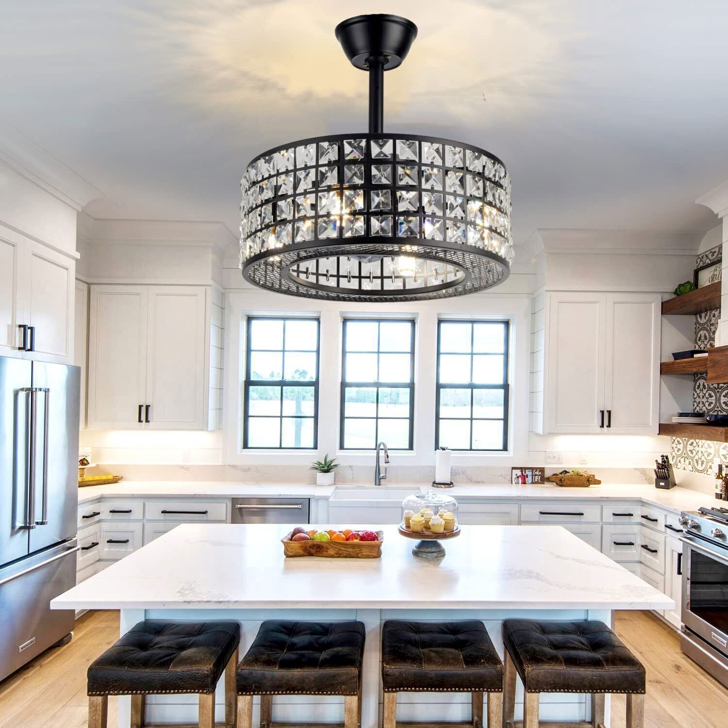 17.8" American Style Crystal Chandelier w/Built-in Ceiling Fan Remote LED Light gallery