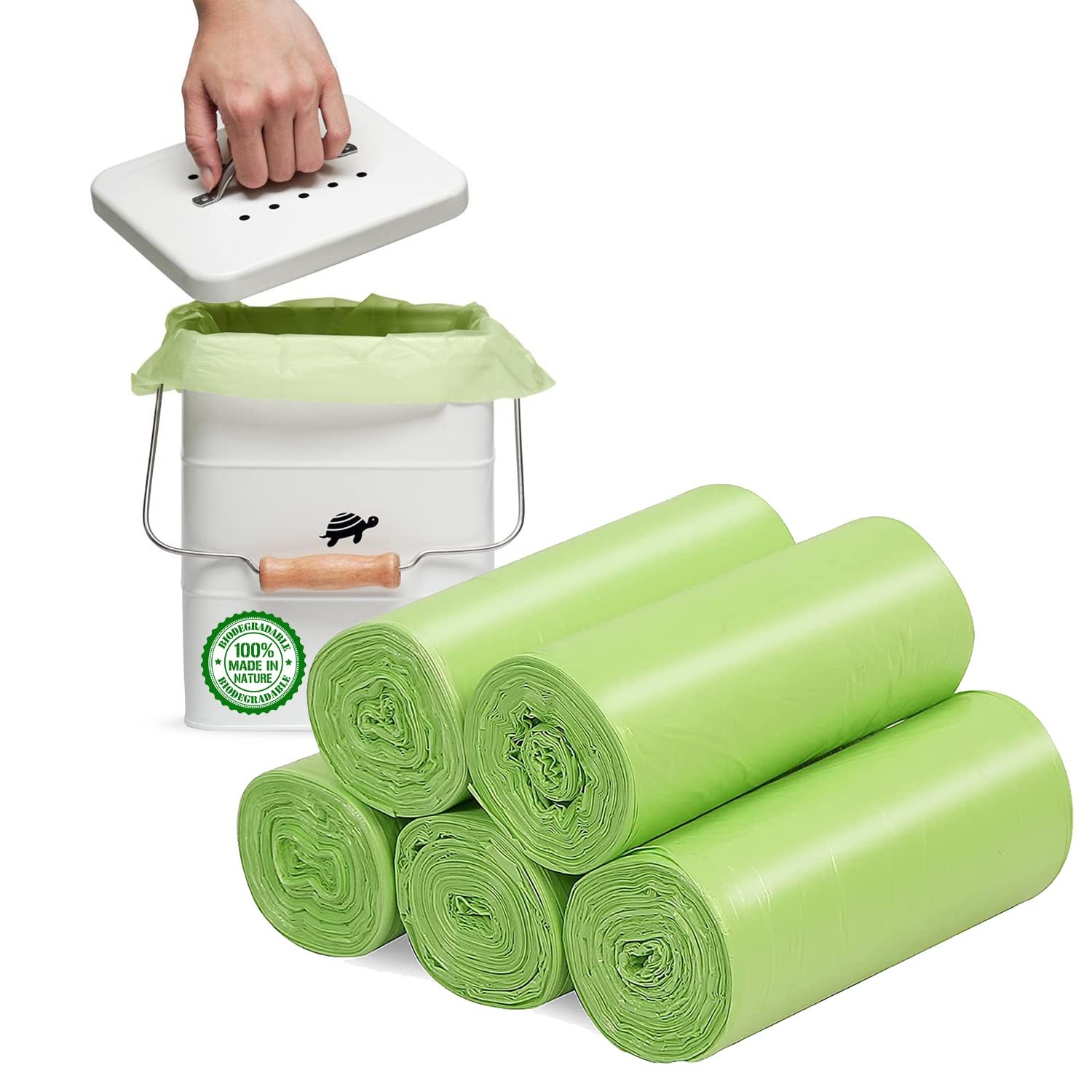 100 Green 4-6 Gal Biodegradable Compostable Trash Bags, Strong & Leak-Proof gallery