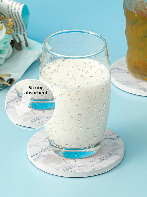 Coasters for Drinks, White Marble-Style Absorbent Coasters with Holder, Housewar gallery