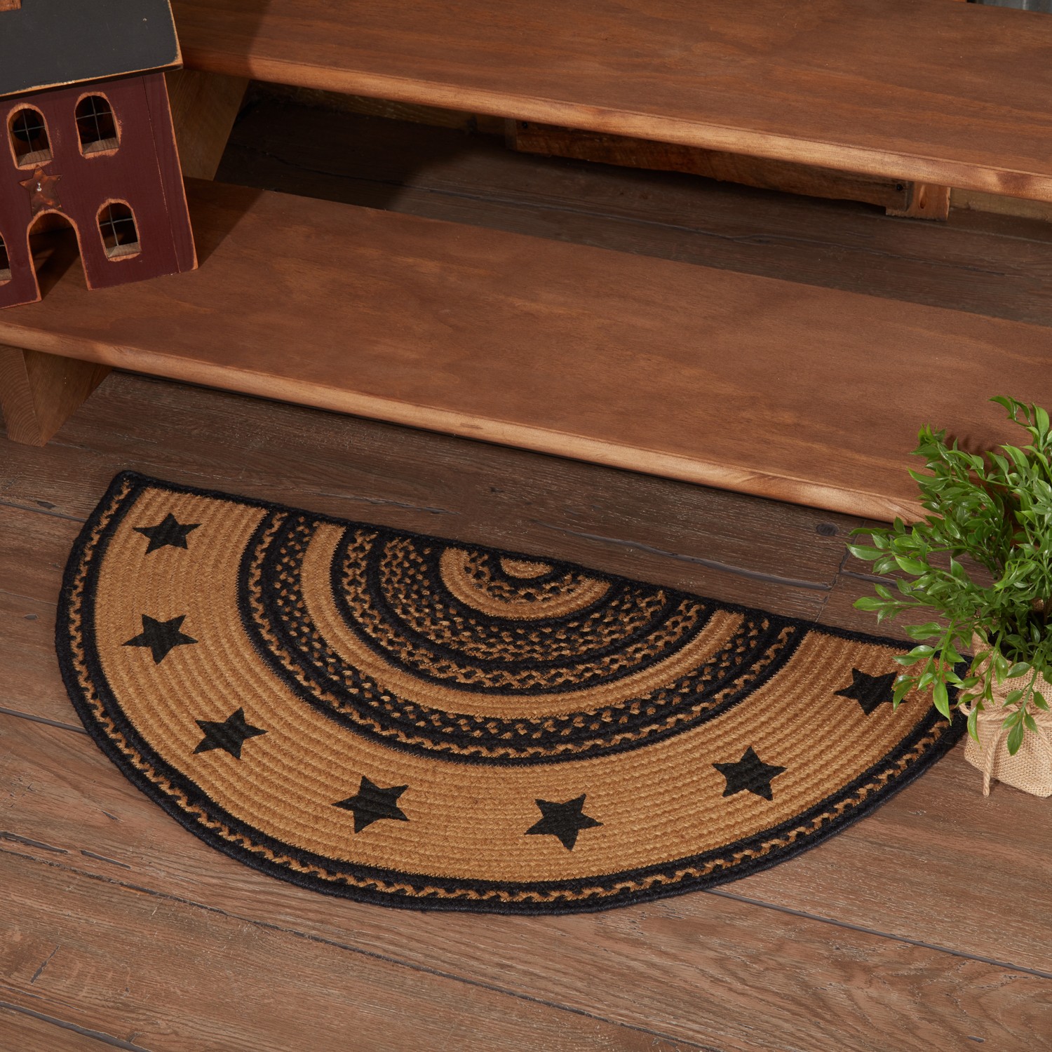 Primitive Jute Accent Rug Half Circle Stencil Stars Border 16.5"x33" VHC Brands gallery