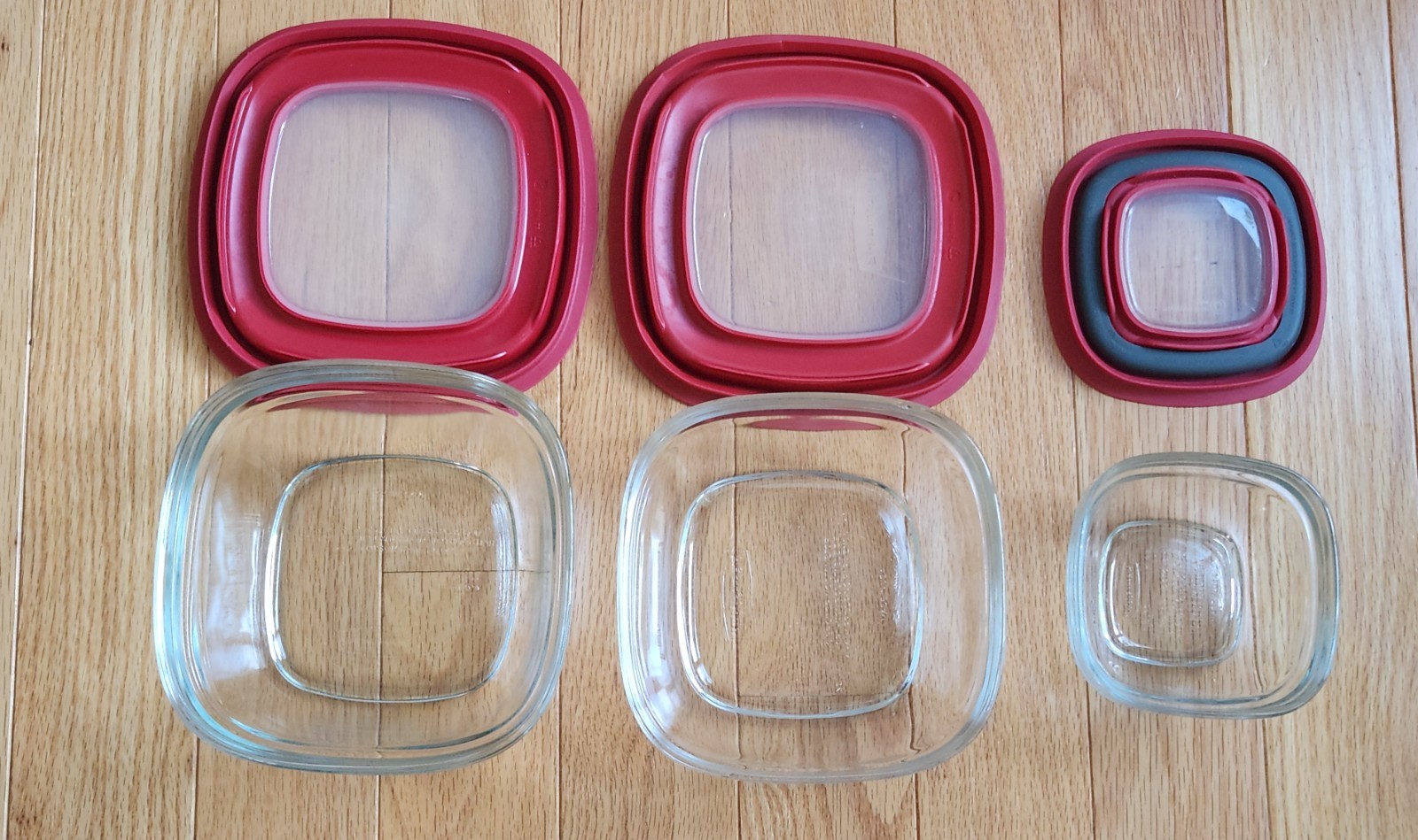 Rubbermaid Red Storage Glass Containers 7N68 7N62 7N63 Silicone Seal Lids Set3 gallery