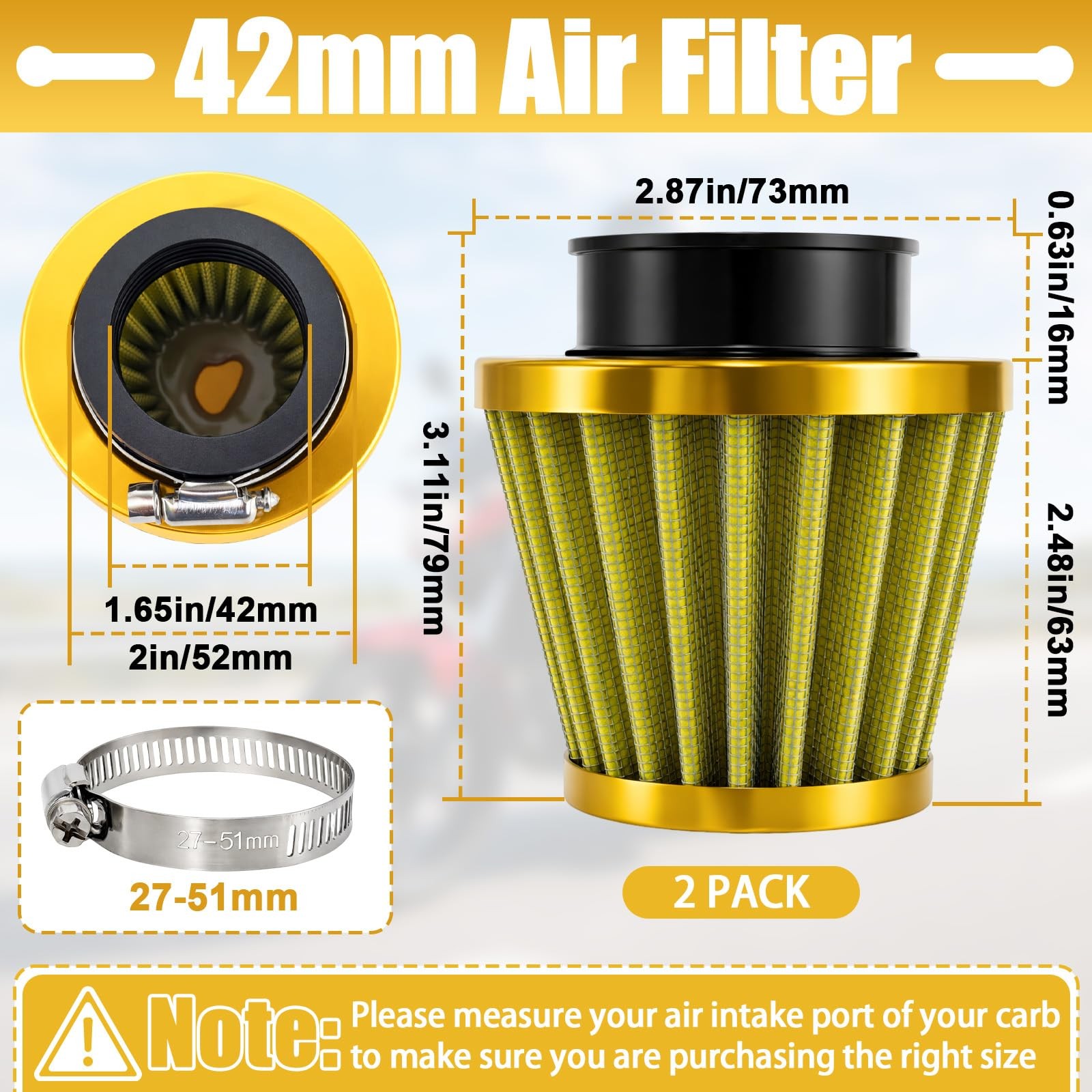 42mm Air Filter for 50cc250cc Small Engines, Fits Motorcycle ATV Dirt Bike gallery