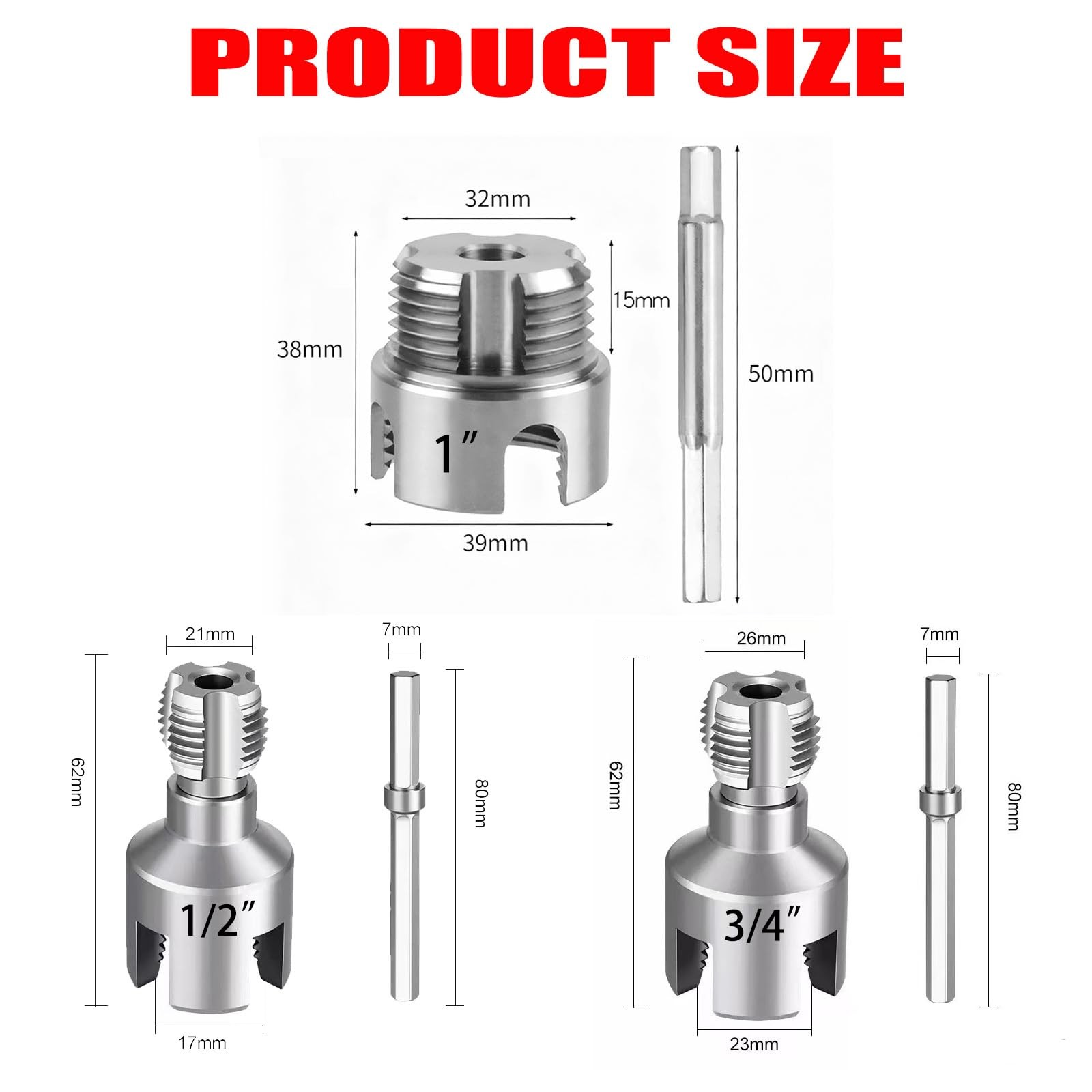 3PCS PVC Pipe Threader Kit 1/2 3/4 1 Inch NPT Drill Compatible Threading Tool gallery