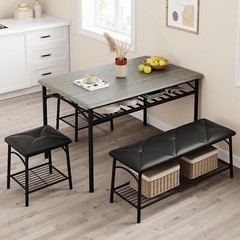 Dining Table Set for 4 Kitchen Table with Upholstered Benches and Stools Storage