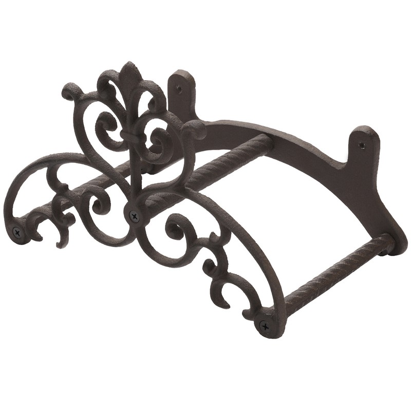 Wall Mounted Brown Cast Iron Scrollwork Garden Hose Holder Reel Storage Rack gallery