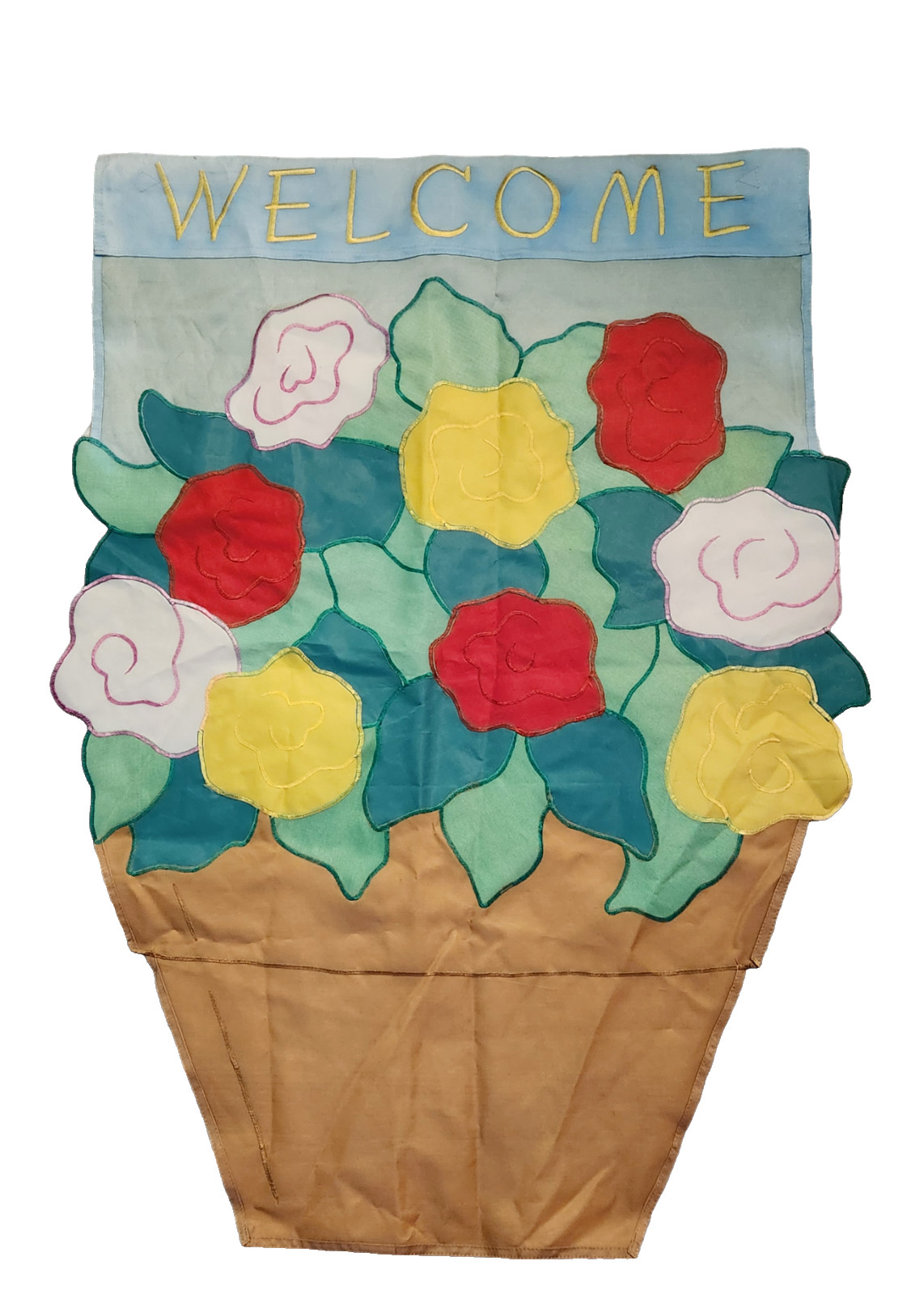 Large Garden Flag Banner Welcome Multi-Color Floral Nylon Embroidered 27"X40" gallery
