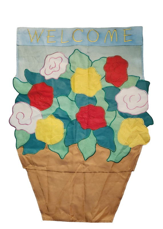 Large Garden Flag Banner Welcome Multi-Color Floral Nylon Embroidered 27"X40" gallery