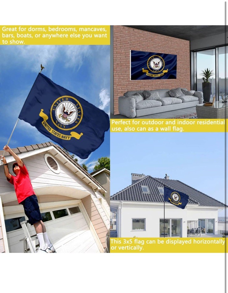 Navy Emblem Flag Double Sided 3x5 Outdoor- Heavy Duty Naval Military Flags gallery