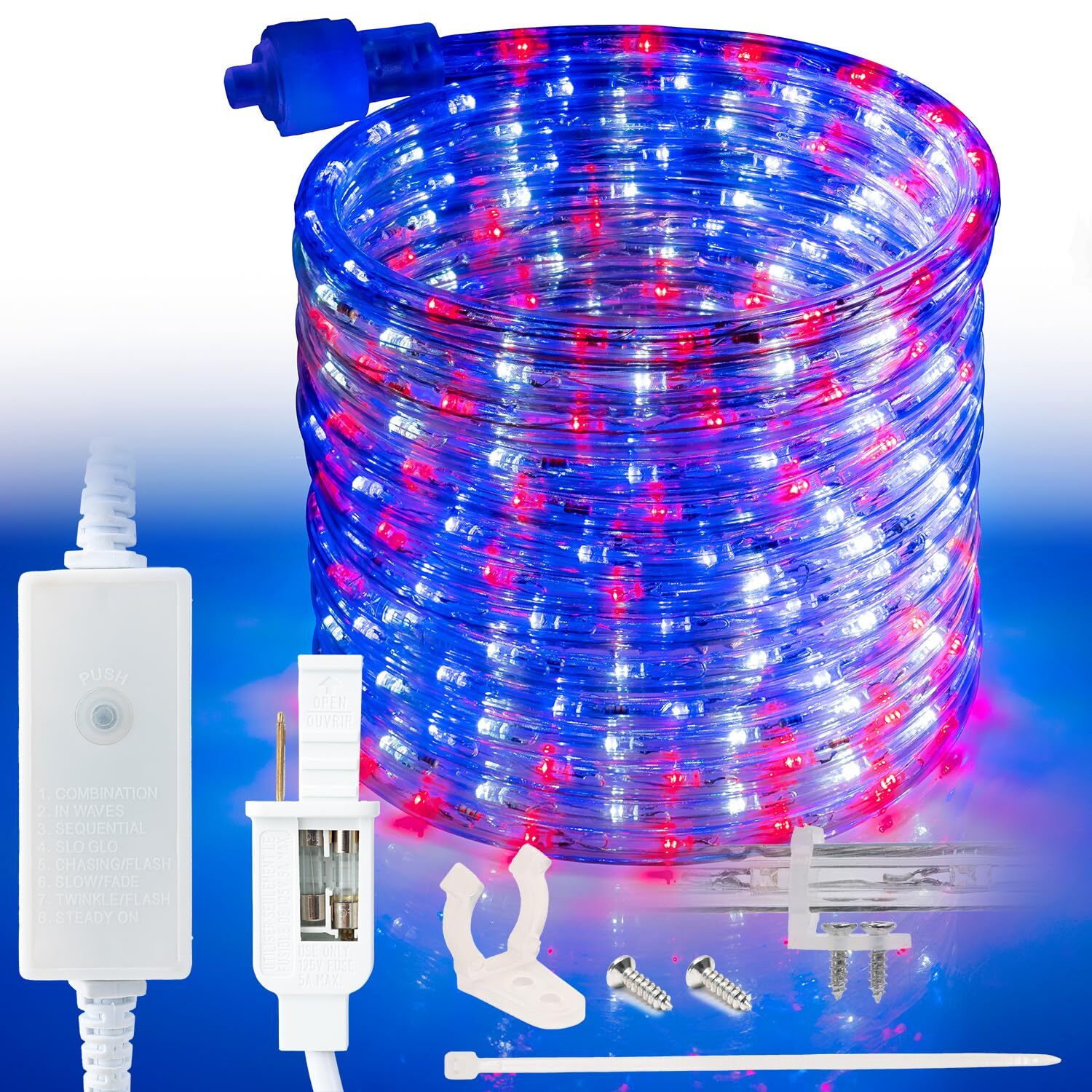 USA RWB 8-Mode LED Outdoor Waterproof Rope Light 10' 25' 50' 100' 150' 300'ft gallery